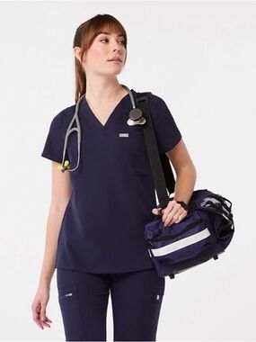 Figs Navy V-Neck Scrub Top